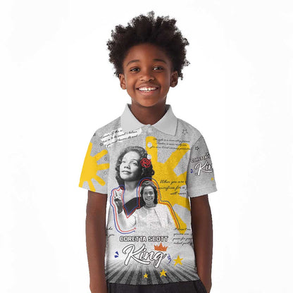 African American Coretta Scott King Kid Polo Shirt Honoring The Legacy Hand Draw Style