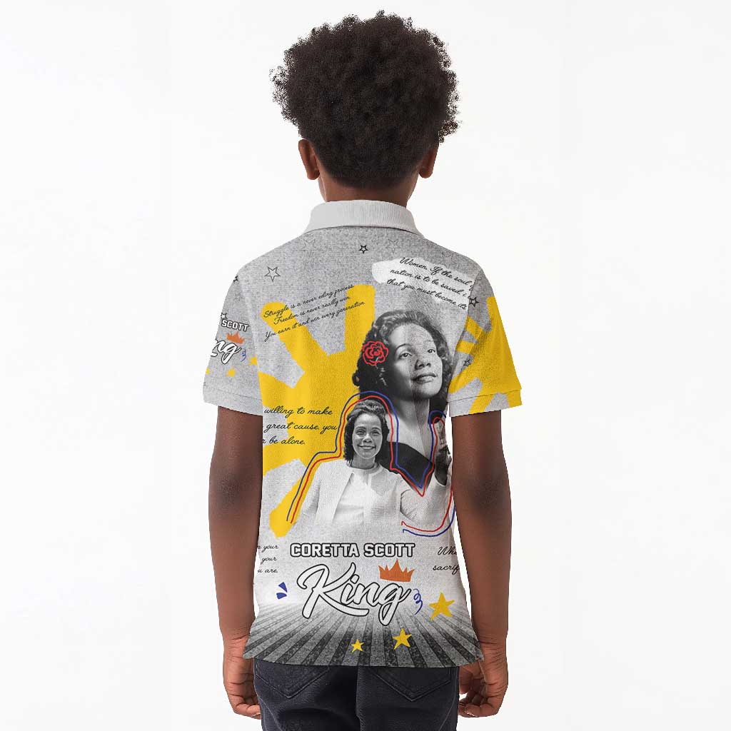 African American Coretta Scott King Kid Polo Shirt Honoring The Legacy Hand Draw Style