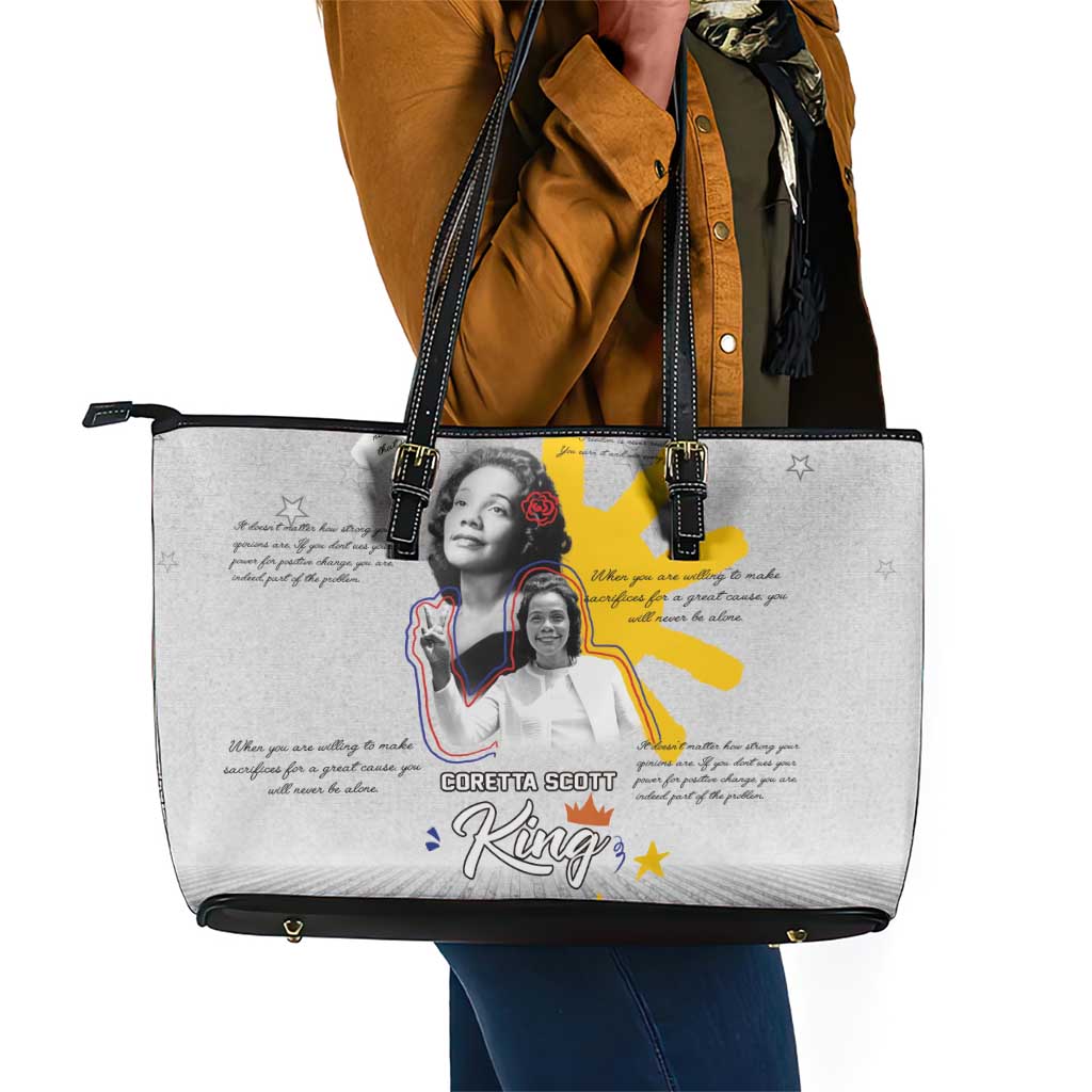 African American Coretta Scott King Leather Tote Bag Honoring The Legacy Hand Draw Style