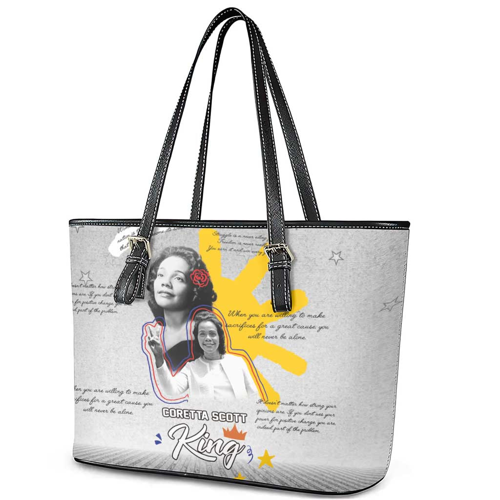 African American Coretta Scott King Leather Tote Bag Honoring The Legacy Hand Draw Style