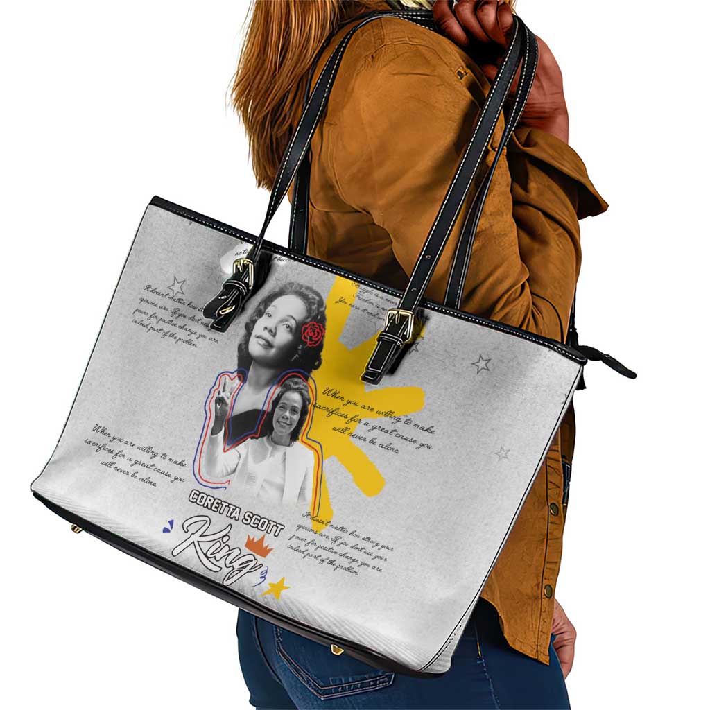 African American Coretta Scott King Leather Tote Bag Honoring The Legacy Hand Draw Style