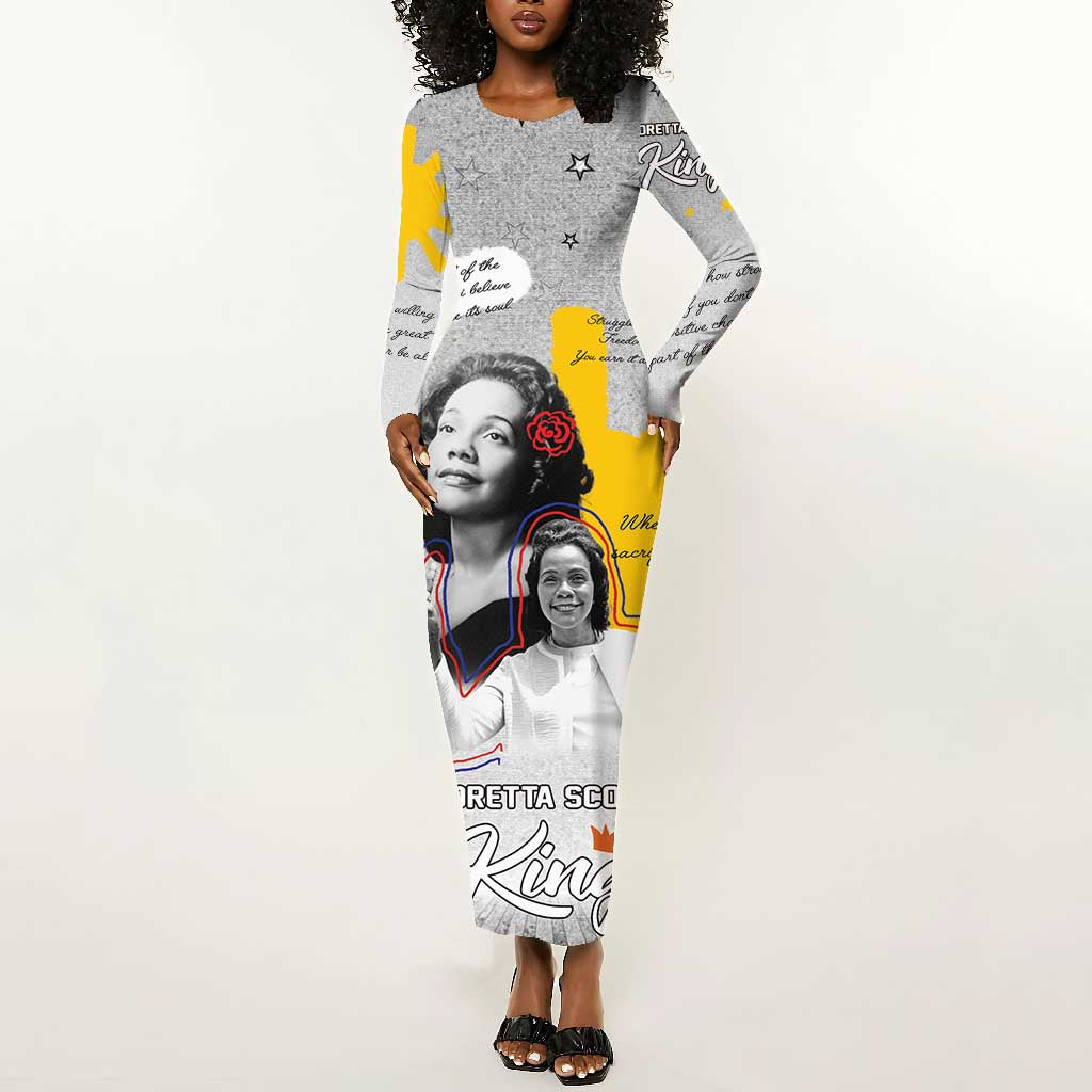 African American Coretta Scott King Long Sleeve Bodycon Dress Honoring The Legacy Hand Draw Style