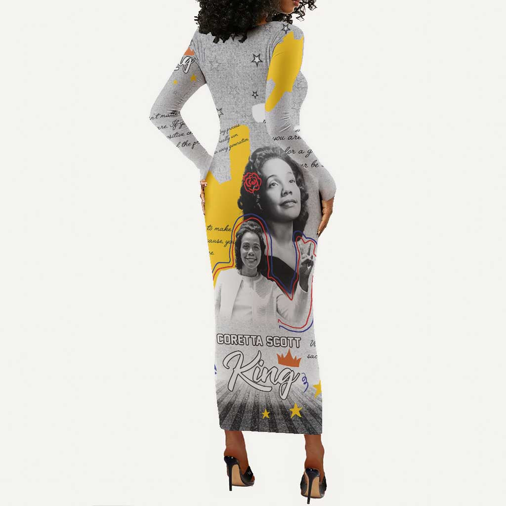 African American Coretta Scott King Long Sleeve Bodycon Dress Honoring The Legacy Hand Draw Style