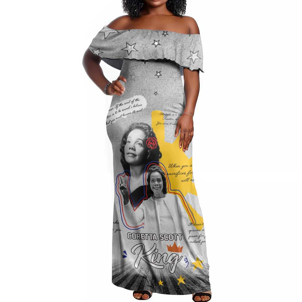 African American Coretta Scott King Off Shoulder Maxi Dress Honoring The Legacy Hand Draw Style