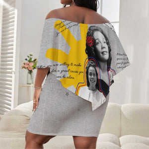 African American Coretta Scott King Off Shoulder Short Dress Honoring The Legacy Hand Draw Style
