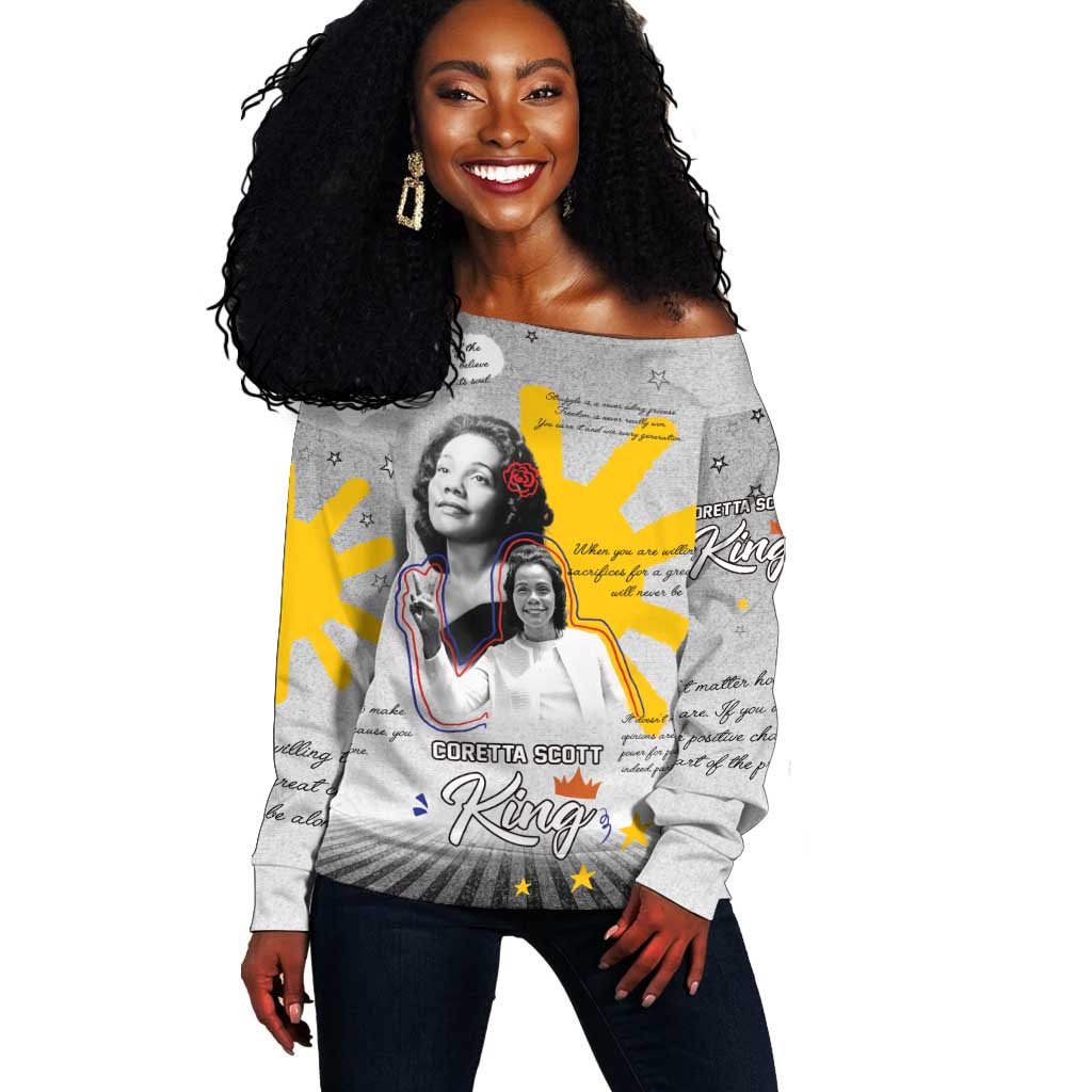 African American Coretta Scott King Off Shoulder Sweater Honoring The Legacy Hand Draw Style