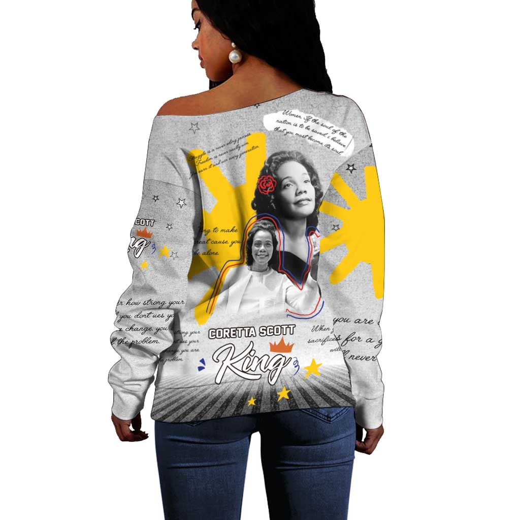 African American Coretta Scott King Off Shoulder Sweater Honoring The Legacy Hand Draw Style