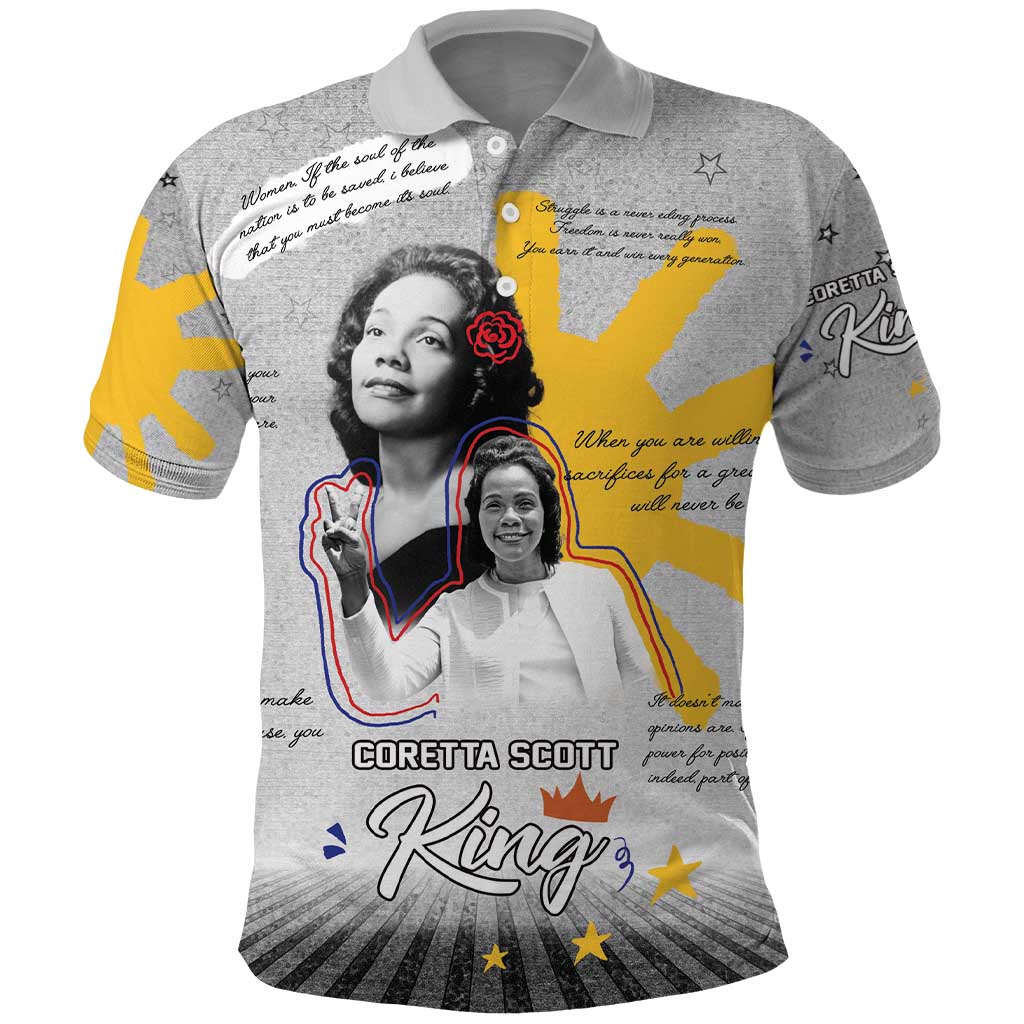 African American Coretta Scott King Polo Shirt Honoring The Legacy Hand Draw Style
