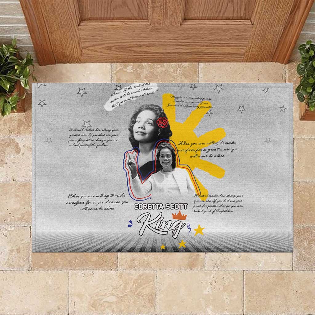 African American Coretta Scott King Rubber Doormat Honoring The Legacy Hand Draw Style
