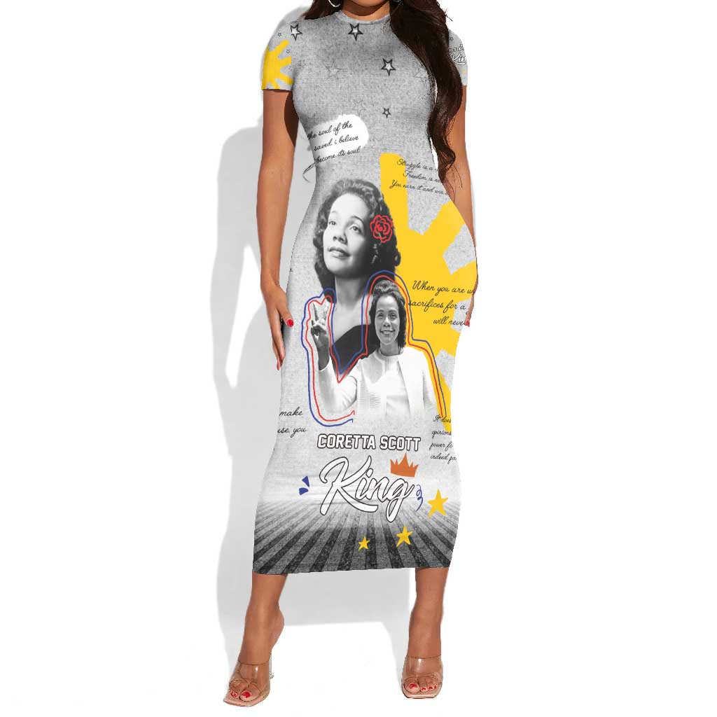 African American Coretta Scott King Short Sleeve Bodycon Dress Honoring The Legacy Hand Draw Style