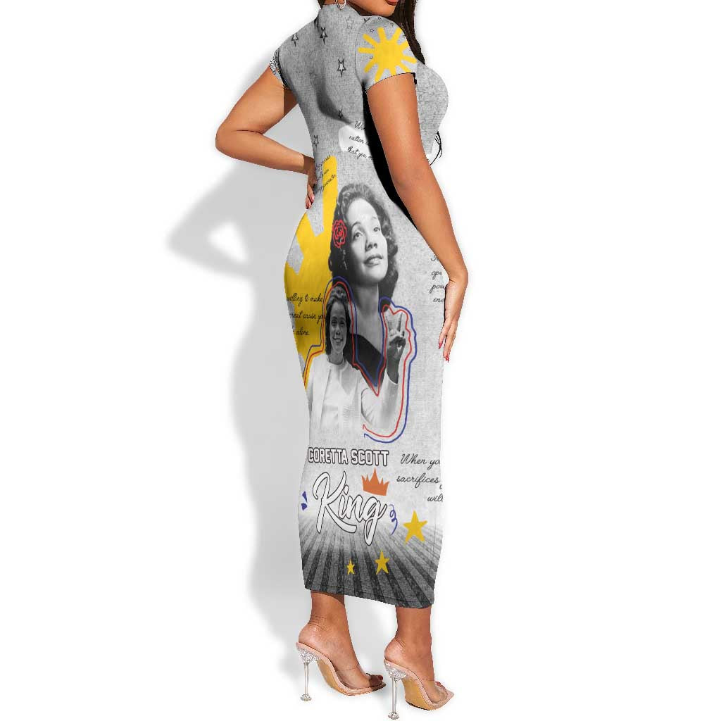 African American Coretta Scott King Short Sleeve Bodycon Dress Honoring The Legacy Hand Draw Style