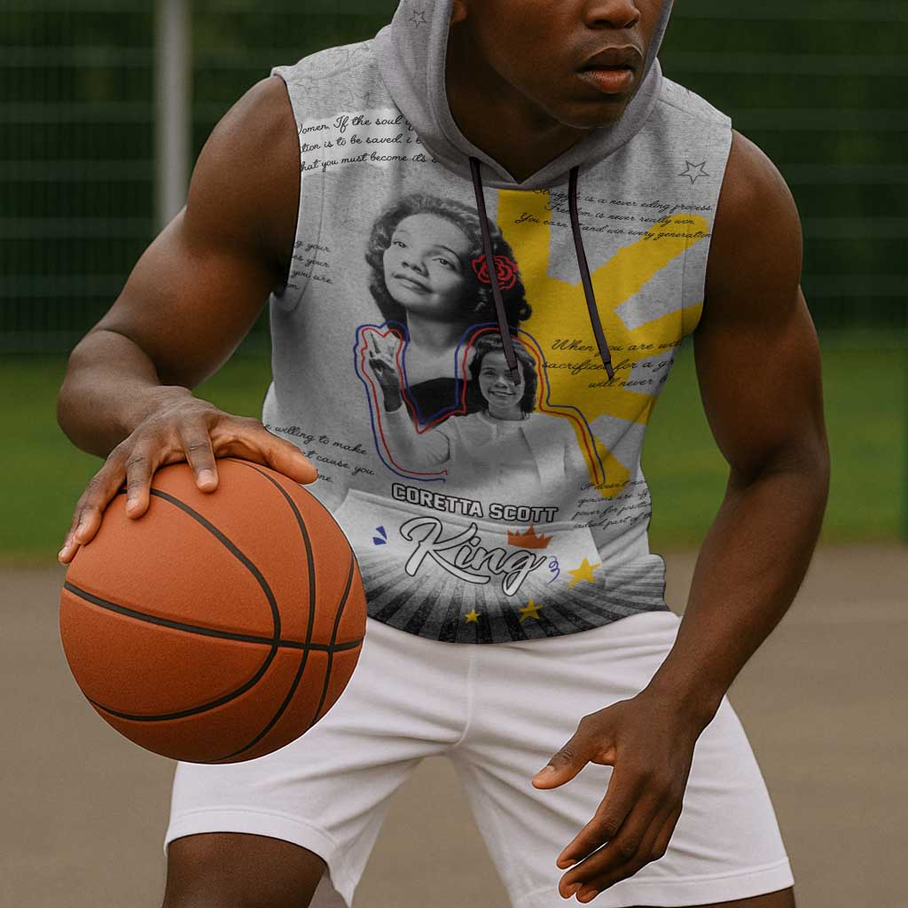 African American Coretta Scott King Sleeveless Hoodie Honoring The Legacy Hand Draw Style - African Pride