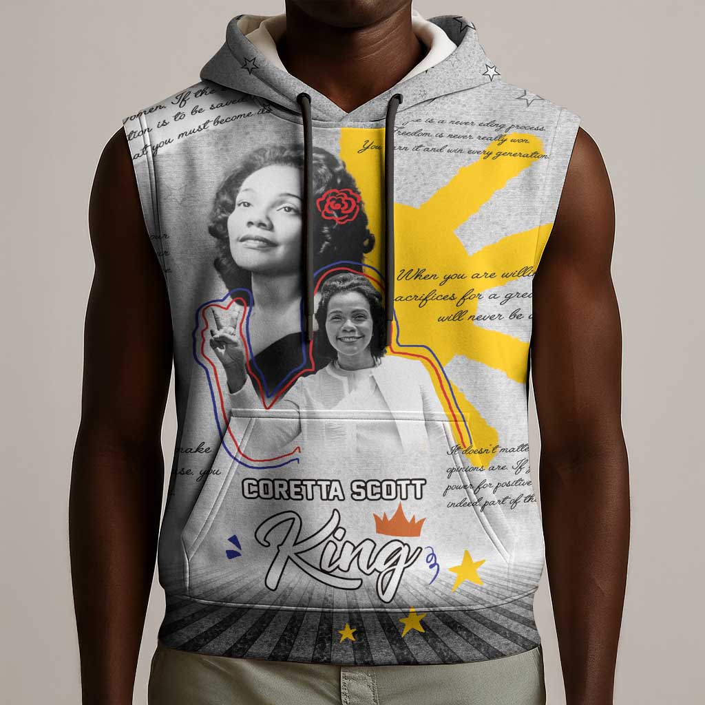 African American Coretta Scott King Sleeveless Hoodie Honoring The Legacy Hand Draw Style - African Pride
