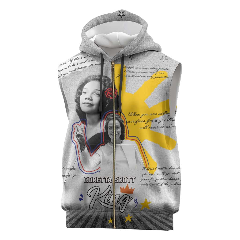 African American Coretta Scott King Sleeveless Zip Hoodie Honoring The Legacy Hand Draw Style - African Pride