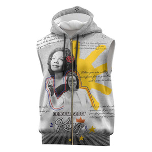 African American Coretta Scott King Sleeveless Zip Hoodie Honoring The Legacy Hand Draw Style - African Pride