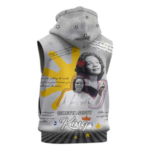 African American Coretta Scott King Sleeveless Zip Hoodie Honoring The Legacy Hand Draw Style - African Pride
