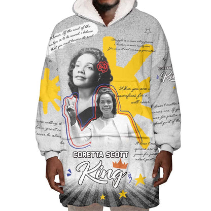 African American Coretta Scott King Wearable Blanket Hoodie Honoring The Legacy Hand Draw Style