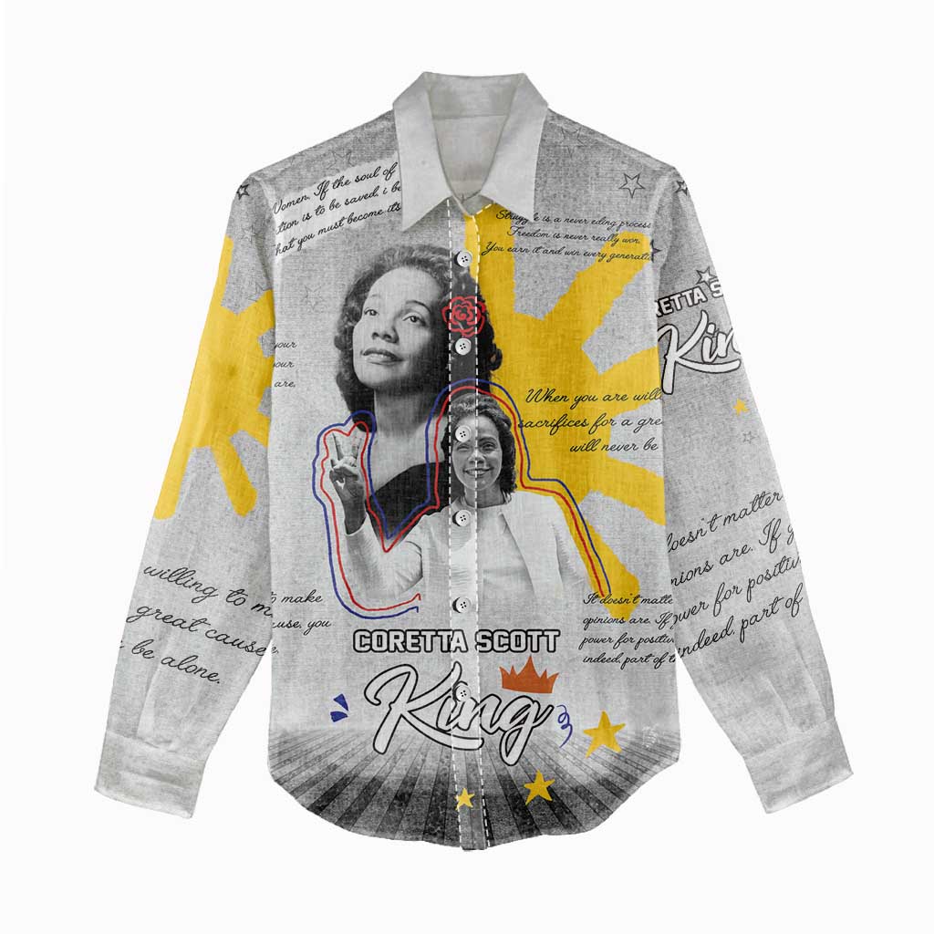 African American Coretta Scott King Women Casual Shirt Honoring The Legacy Hand Draw Style