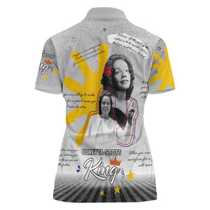 African American Coretta Scott King Women Polo Shirt Honoring The Legacy Hand Draw Style