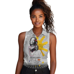 African American Coretta Scott King Women Sleeveless Polo Shirt Honoring The Legacy Hand Draw Style