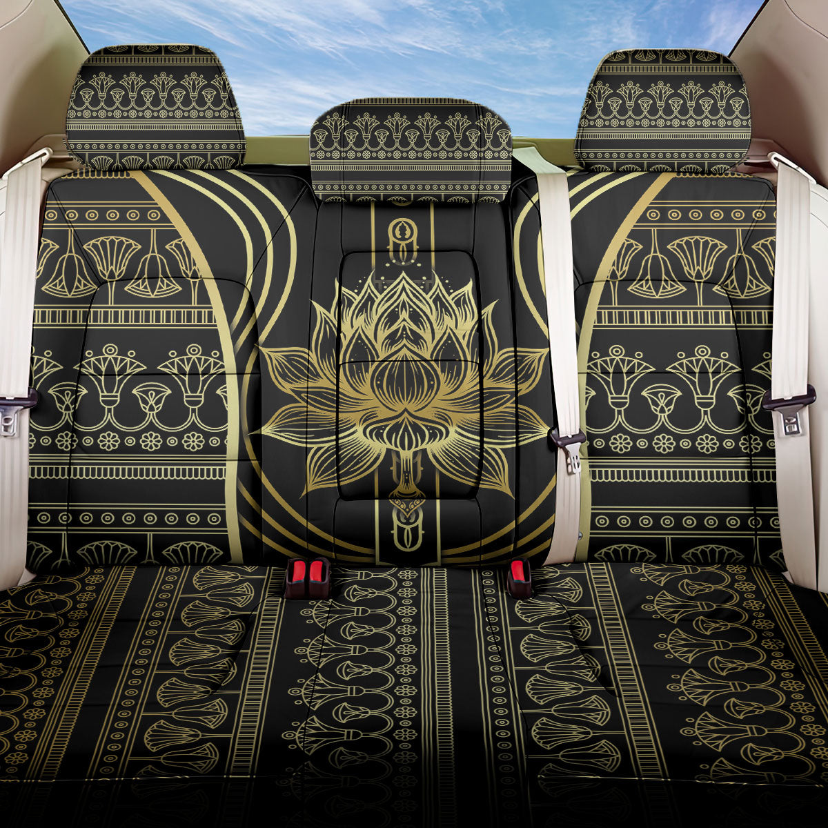 Egypt The Lotus Back Car Seat Cover Gold Bloom Hieroglyphic Patterns