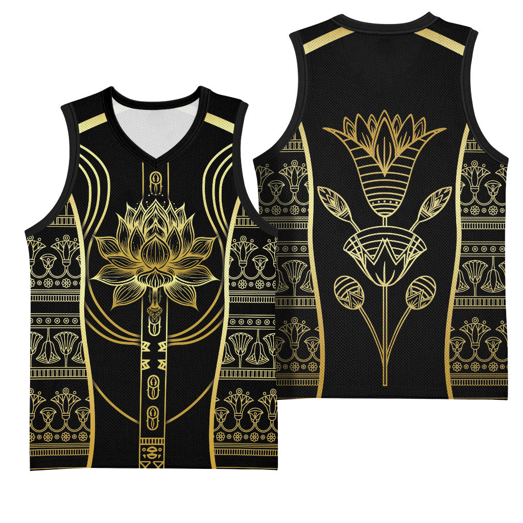 Egypt The Lotus Basketball Jersey Gold Bloom Hieroglyphic Patterns