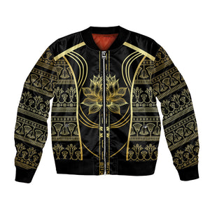 Egypt The Lotus Bomber Jacket Gold Bloom Hieroglyphic Patterns