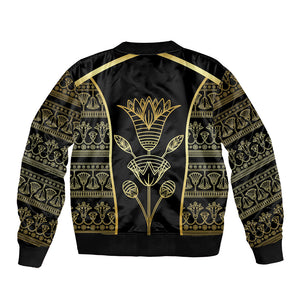 Egypt The Lotus Bomber Jacket Gold Bloom Hieroglyphic Patterns