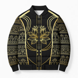 Egypt The Lotus Bomber Puffer Jacket Gold Bloom Hieroglyphic Patterns