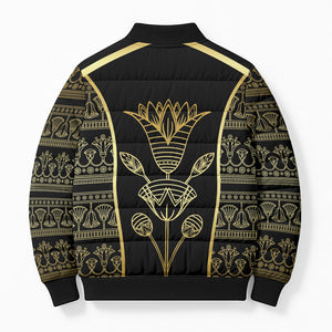 Egypt The Lotus Bomber Puffer Jacket Gold Bloom Hieroglyphic Patterns