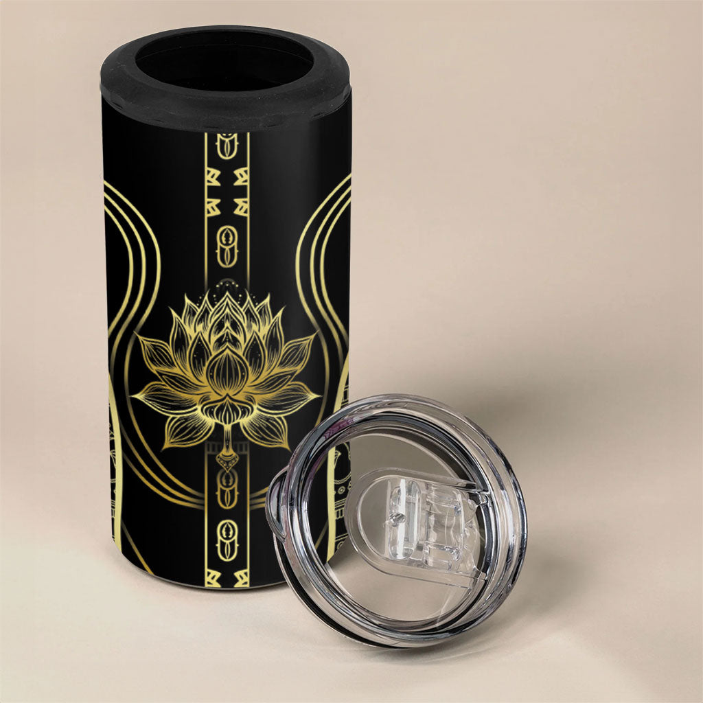 Egypt The Lotus 4 in 1 Can Cooler Tumbler Gold Bloom Hieroglyphic Patterns