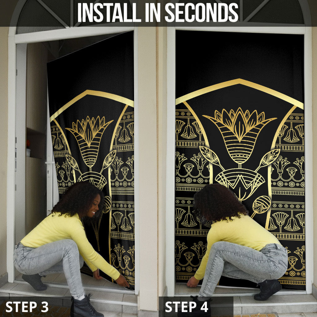 Egypt The Lotus Door Cover Gold Bloom Hieroglyphic Patterns