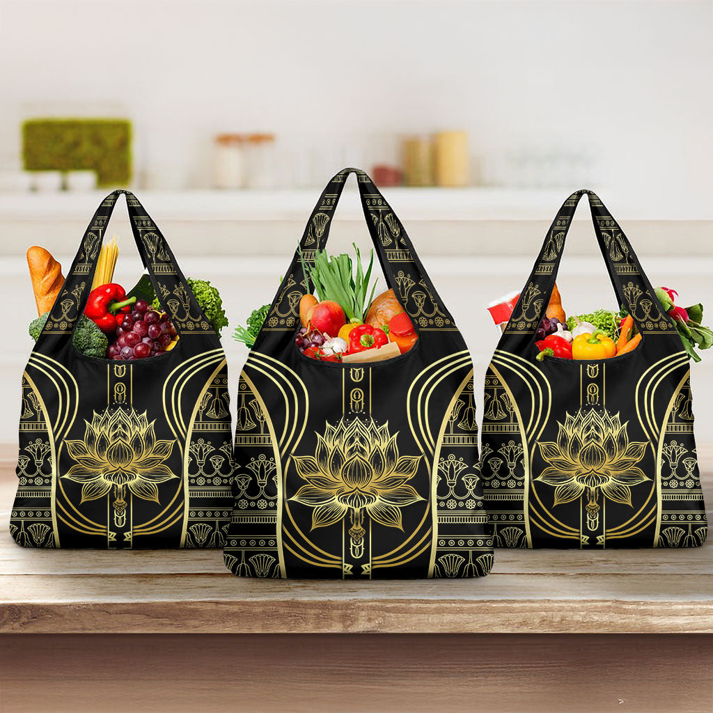 Egypt The Lotus Grocery Bag Gold Bloom Hieroglyphic Patterns