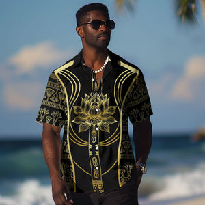 Egypt The Lotus Hawaiian Shirt Gold Bloom Hieroglyphic Patterns