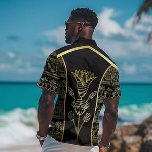 Egypt The Lotus Hawaiian Shirt Gold Bloom Hieroglyphic Patterns