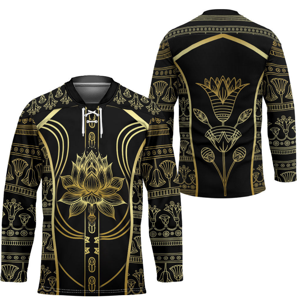 Egypt The Lotus Hockey Jersey Gold Bloom Hieroglyphic Patterns