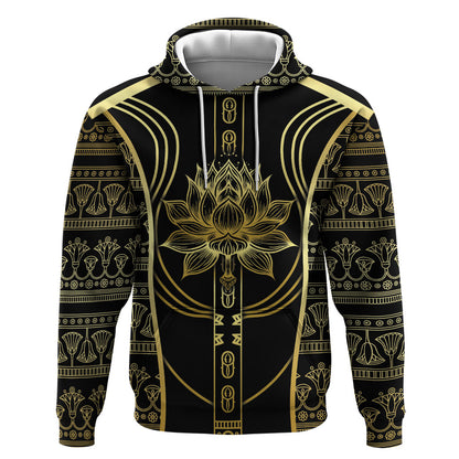 Egypt The Lotus Hoodie Gold Bloom Hieroglyphic Patterns