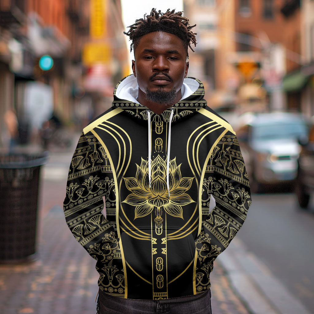 Egypt The Lotus Hoodie Gold Bloom Hieroglyphic Patterns