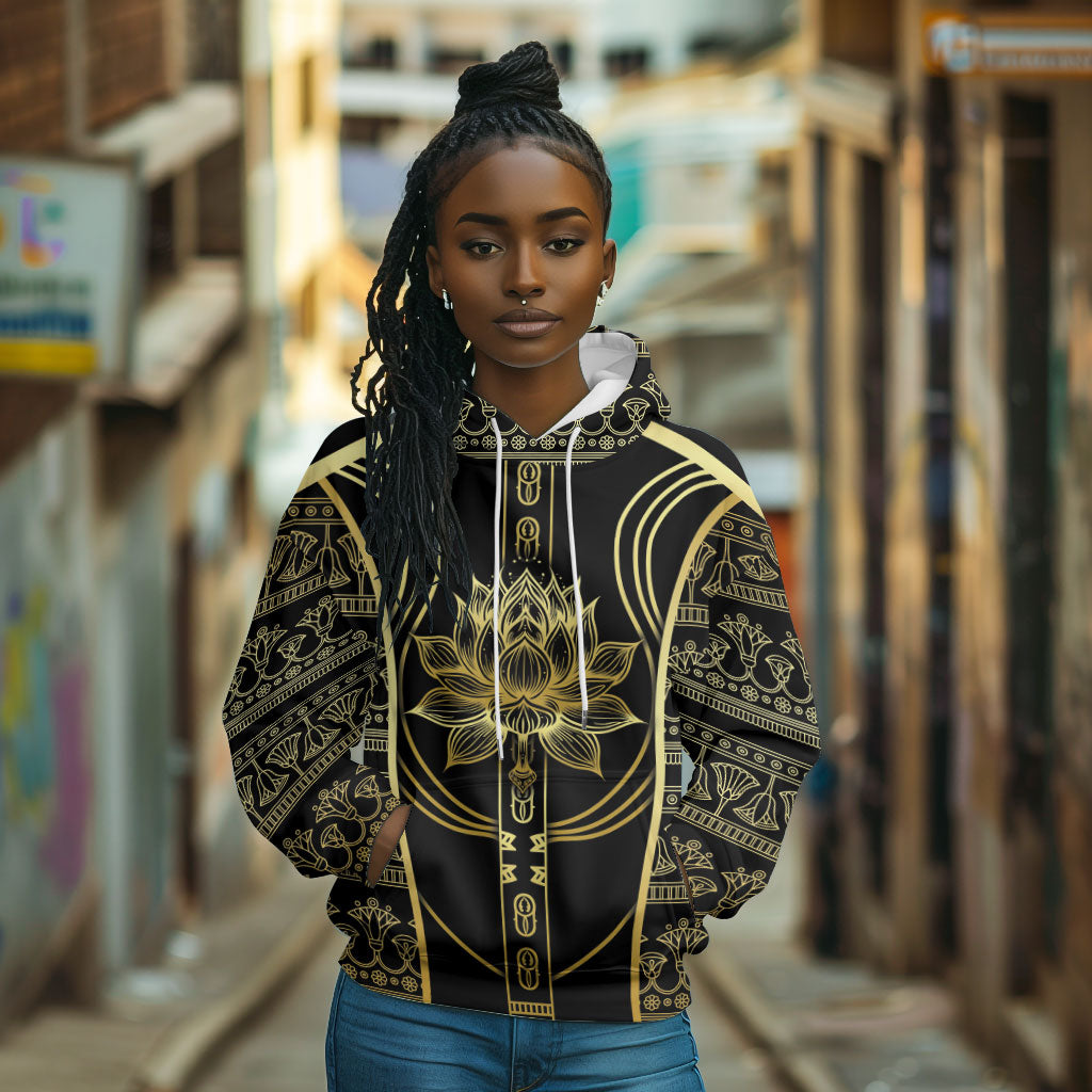 Egypt The Lotus Hoodie Gold Bloom Hieroglyphic Patterns