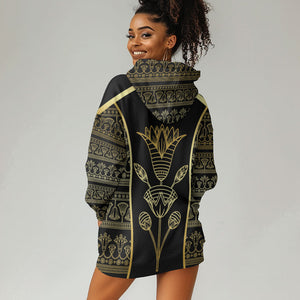 Egypt The Lotus Hoodie Dress Gold Bloom Hieroglyphic Patterns
