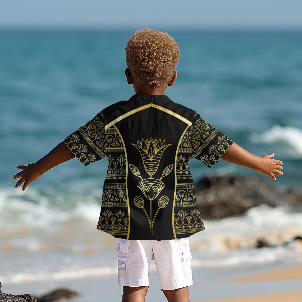Egypt The Lotus Kid Hawaiian Shirt Gold Bloom Hieroglyphic Patterns