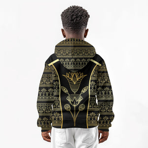 Egypt The Lotus Kid Hoodie Gold Bloom Hieroglyphic Patterns
