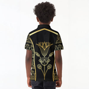 Egypt The Lotus Kid Polo Shirt Gold Bloom Hieroglyphic Patterns