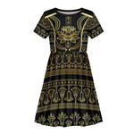 Egypt The Lotus Kid Short Sleeve Dress Gold Bloom Hieroglyphic Patterns