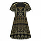 Egypt The Lotus Kid Short Sleeve Dress Gold Bloom Hieroglyphic Patterns
