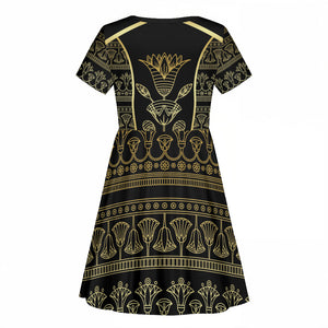 Egypt The Lotus Kid Short Sleeve Dress Gold Bloom Hieroglyphic Patterns