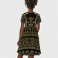Egypt The Lotus Kid Short Sleeve Dress Gold Bloom Hieroglyphic Patterns