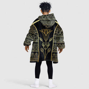 Egypt The Lotus Kid Wearable Blanket Hoodie Gold Bloom Hieroglyphic Patterns