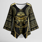 Egypt The Lotus Kimono Sleeve Blouse Gold Bloom Hieroglyphic Patterns