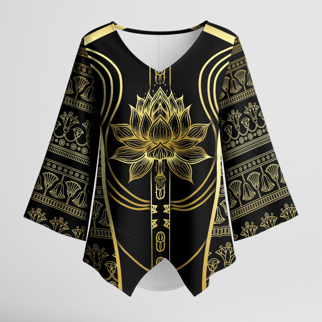 Egypt The Lotus Kimono Sleeve Blouse Gold Bloom Hieroglyphic Patterns